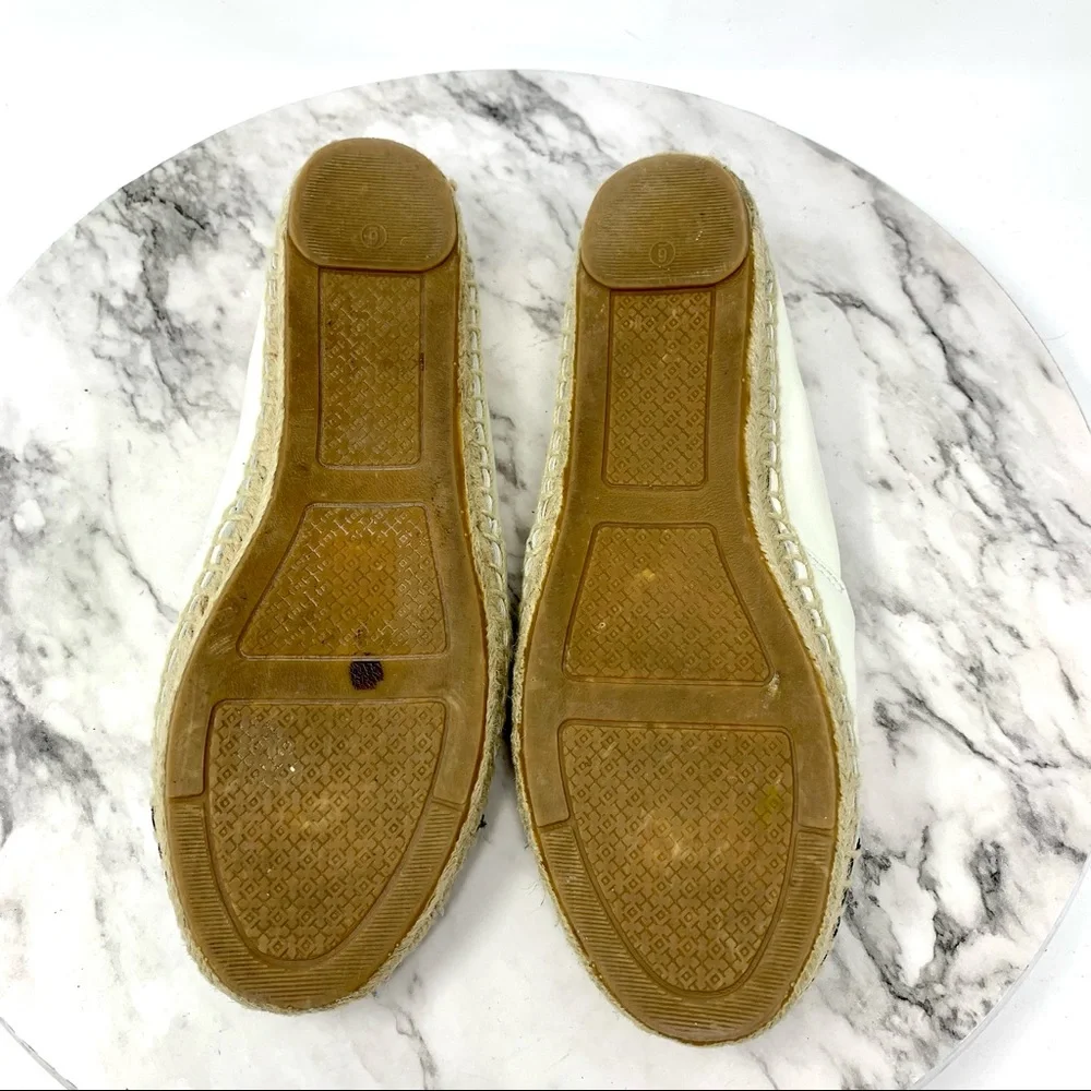 Tory Burch Color-Block Black/Cream Leather Espadrilles 6 Euro Summer Classic